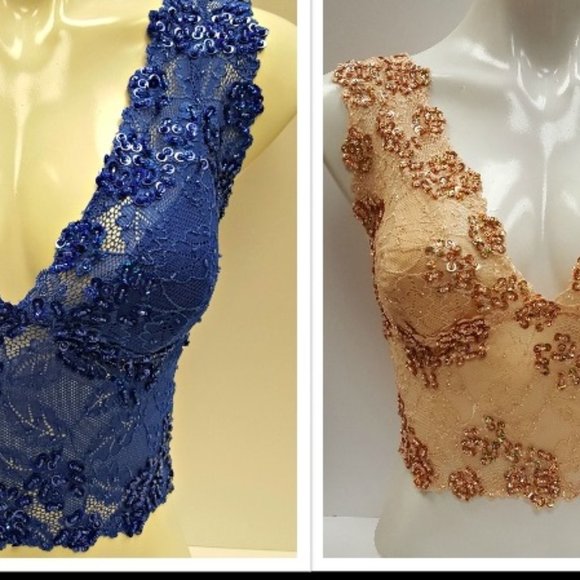 Set of 2 crop tops blouse in beige and blue color. - Picture 4 of 6